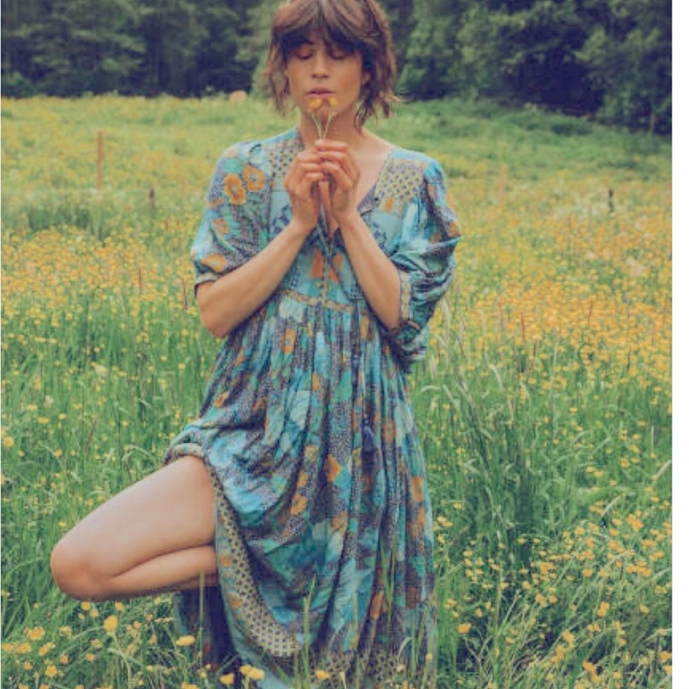 Nine Lives Bazaar Blue and Yellow Midi Dress